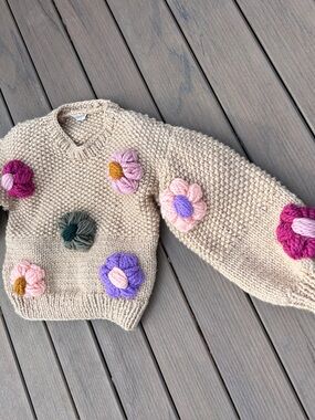 Myracle flower sweater in beige  cottagecore coastal vanilla clean girl swift